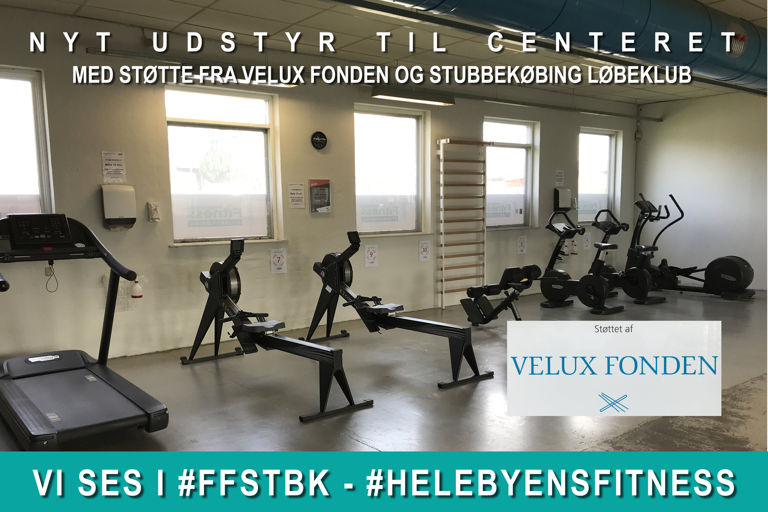 Ny romaskine, motionscykel, vægtstang og kettlebells